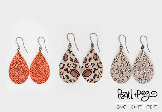 Sports Teardrop Bundle Laser Engraved Earrings Digital Download