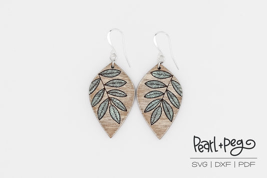 Swooping Leaves Drop Laser Engraved Earrings Digital Download