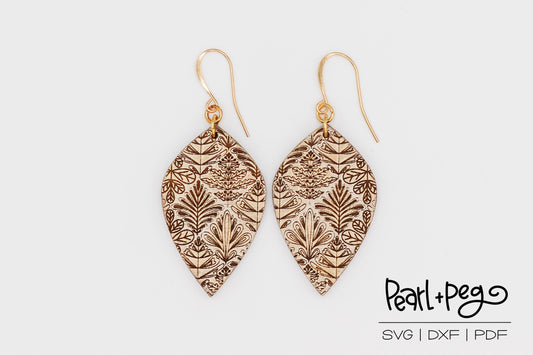 Filigree Autumn Drop Laser Engraved Earrings Digital Download