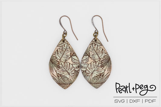 Tropical Jungle Leaves Drop Laser Engraved Earrings Digital Download
