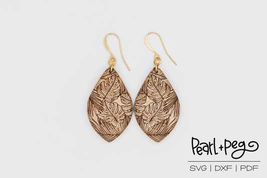 Tropical Jungle Leaves Drop Laser Engraved Earrings Digital Download