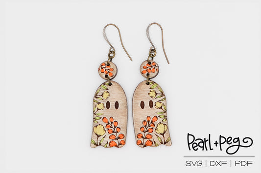 Floral Ghost Laser Engraved Earrings Digital Download