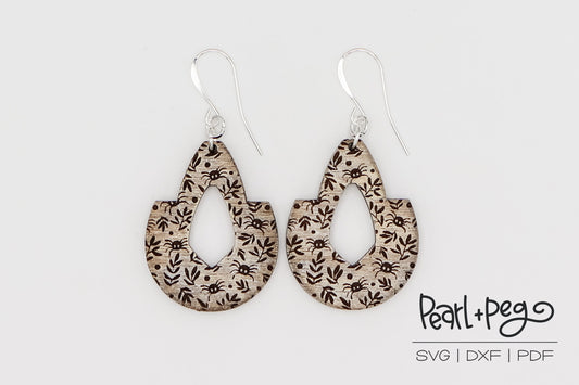 Spider Greenery Hoop Laser Engraved Earrings Digital Download