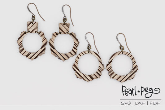 Slanted Lined 2 Shapes Laser Engraved Earrings Digital Download