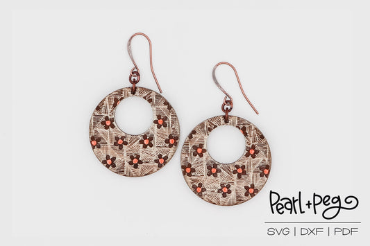 Round Hoop Daisy Abstract Laser Engraved Earrings Digital Download
