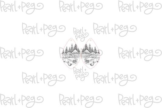 Winter Red Truck Laser Engraved Earrings Digital Download