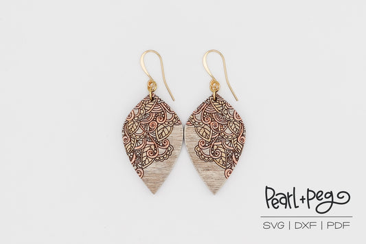 Mandala Corner Drop Laser Engraved Earrings Digital Download