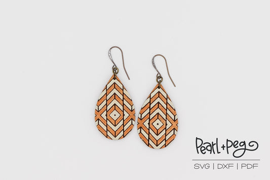 Tiled Lines Drop Laser Engraved Earrings Digital Download
