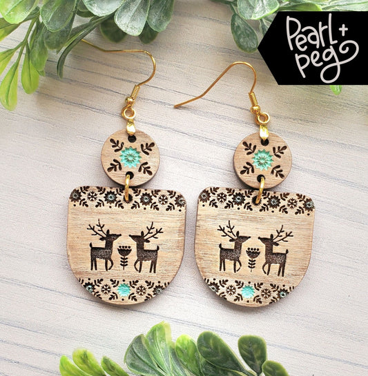 Scandinavian Deer 2 Part Laser Engraved Earrings Digital Download