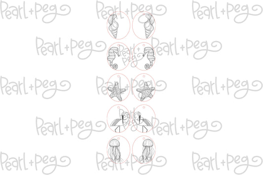 Beach Themed Dangles Laser Engraved Earrings Digital File