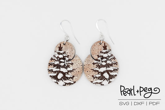 Snowy Christmas Tree 2 Part Laser Engraved Earrings Digital Download