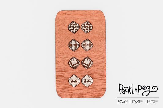 Plaid Variation Studs Laser Engraved Earrings Digital Download