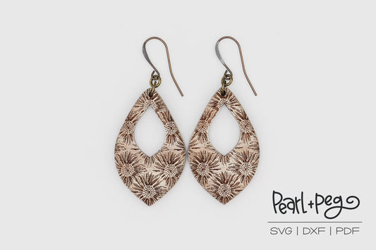 Floral Shadow Hoop Laser Engraved Earrings Digital Download