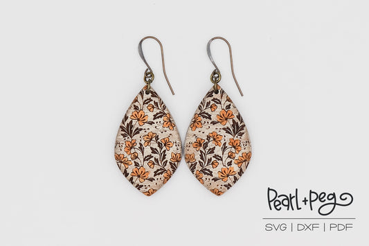 Vine Floral Drop Laser Engraved Earrings Digital Download