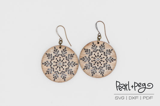 Snowflake Round Cut Out Laser Engraved Earrings Digital Download