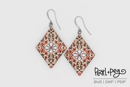 Abstract Diamond Flowers Laser Engraved Earrings Digital Download