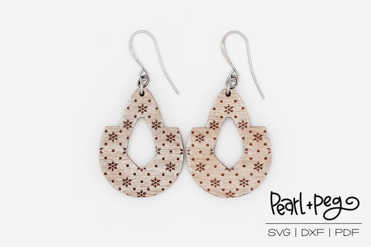 Simple Snowflake Hoop Drop Laser Engraved Earrings Digital Download