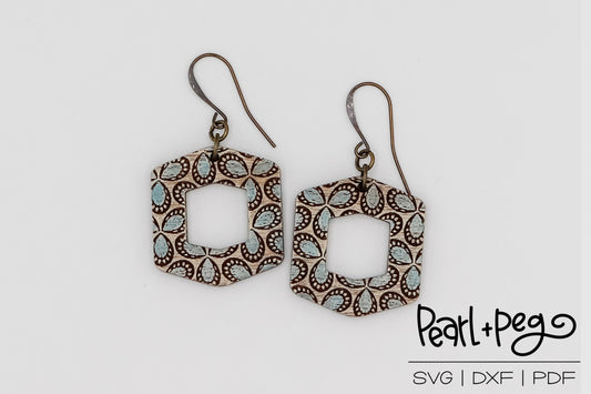 Abstract Bloom Hex Laser Engraved Earrings Digital Download
