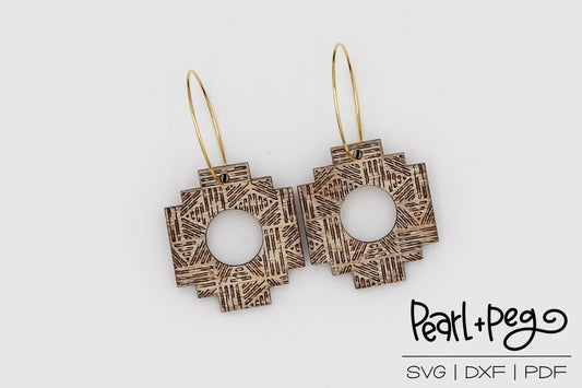 Aztec Squared Lines Laser Engraved Earrings Digital Download