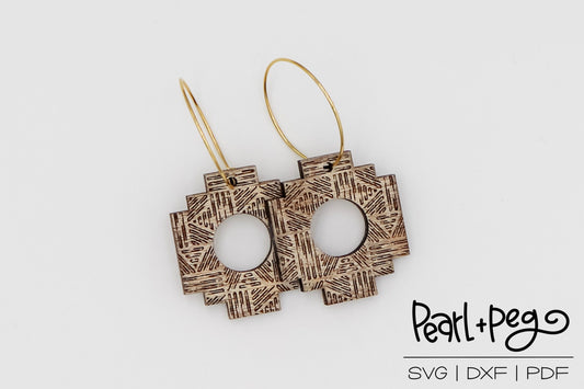 Aztec Squared Lines Laser Engraved Earrings Digital Download