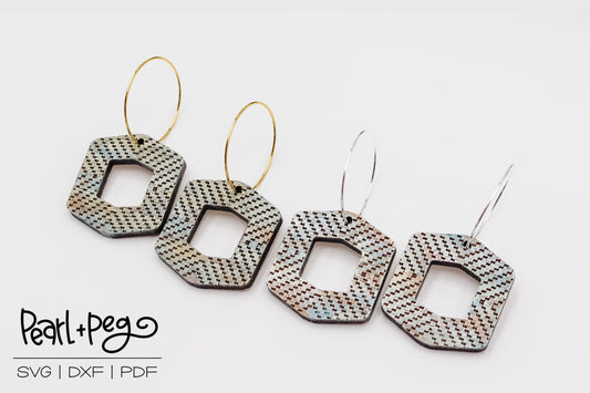 Zig Zag Lined Hex Laser Engraved Earrings Digital Download