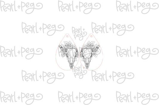 Floral Rose Skull Laser Engraved Earring Digital Download