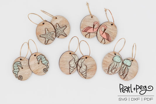Beach Themed Dangles Laser Engraved Earrings Digital File