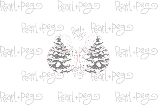 Snowy Christmas Tree 2 Part Laser Engraved Earrings Digital Download