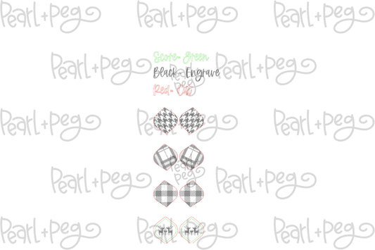 Plaid Variation Studs Laser Engraved Earrings Digital Download