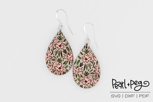 Wildflower Field Drop Laser Engraved Earrings Digital Download