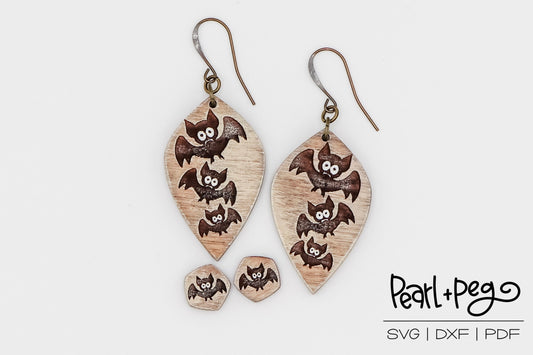 Bats with Matching Studs Laser Engraved Earrings Digital Download