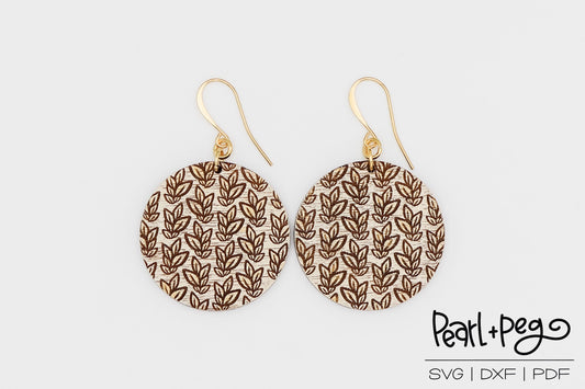 Wheat Patterned Round Laser Engraved Earrings Digital Download