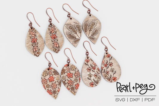 Fall Teardrop Laser Engraved Earring Bundle Digital Download