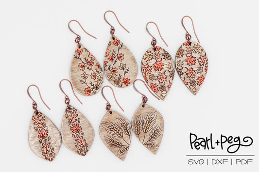 Fall Teardrop Laser Engraved Earring Bundle Digital Download