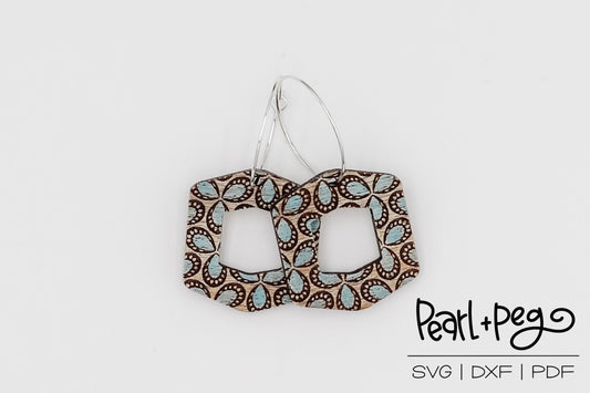 Abstract Bloom Hex Laser Engraved Earrings Digital Download