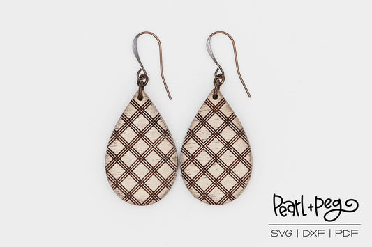 Thin Criss Cross Teardrop Laser Engraved Earrings Digital Download