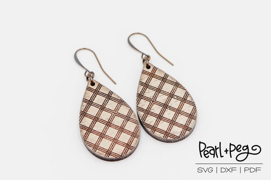 Thin Criss Cross Teardrop Laser Engraved Earrings Digital Download