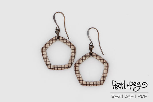 Pentagon Hoop Plaid Laser Engraved Earrings Digital Download