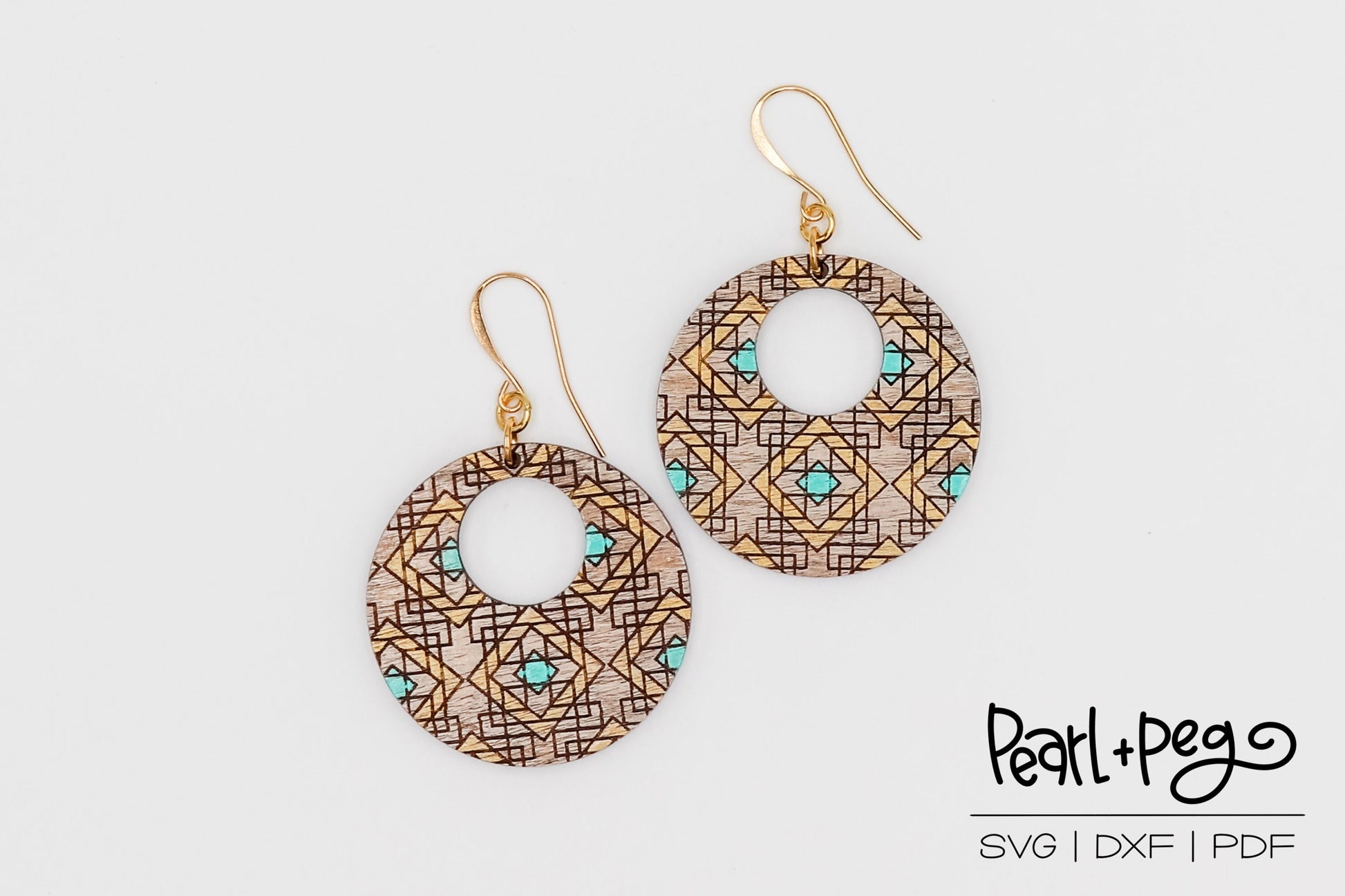 Circle Hooped Squared Pattern Laser Engraved Earrings Digital Download