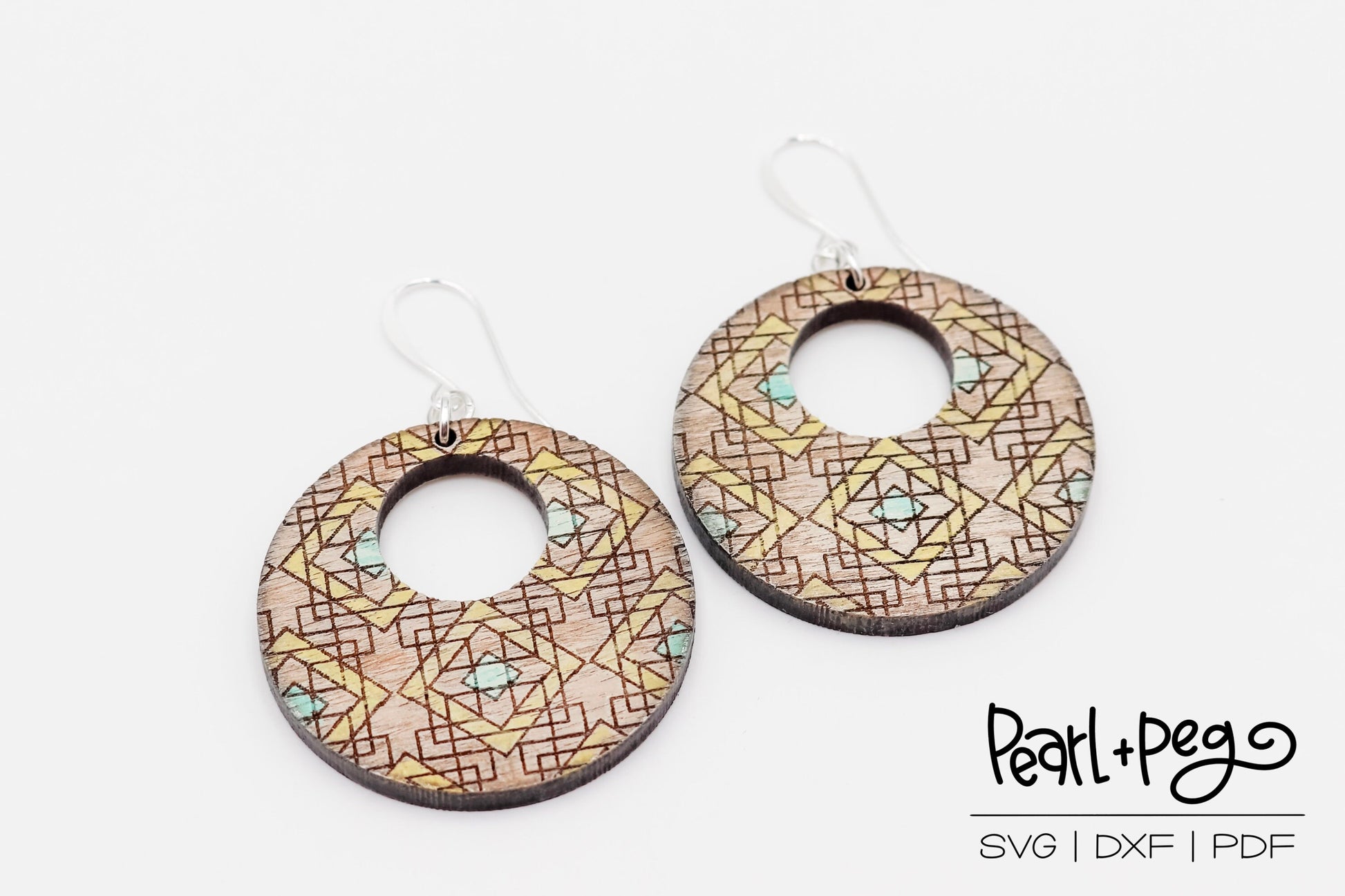 Circle Hooped Squared Pattern Laser Engraved Earrings Digital Download