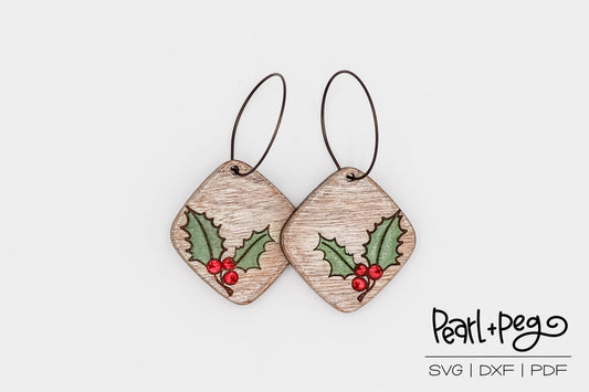 Holly Leaf Berry Quad Laser Engraved Earrings Digital Download