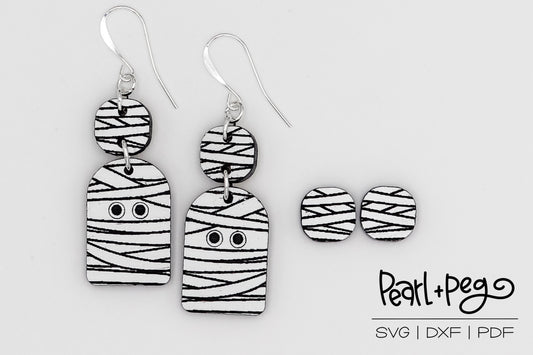Mummy Ghosts and Studs Laser Engraved Earrings Digital Download