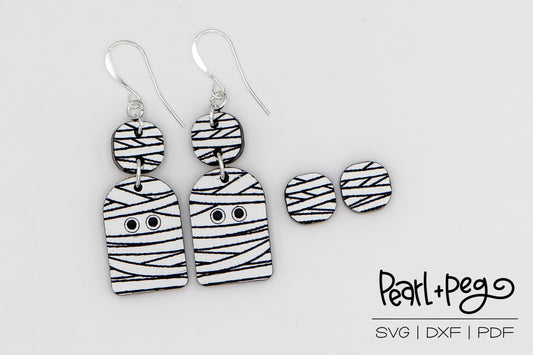 Mummy Ghosts and Studs Laser Engraved Earrings Digital Download