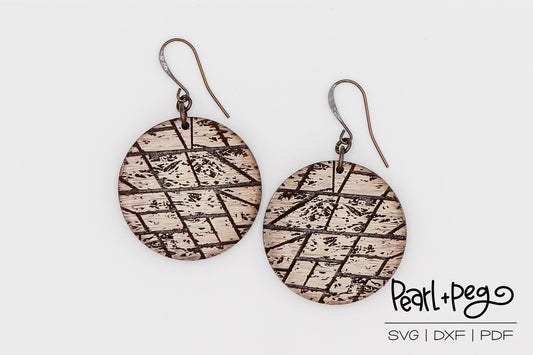 Grunge Round Laser Engraved Earrings Digital Download