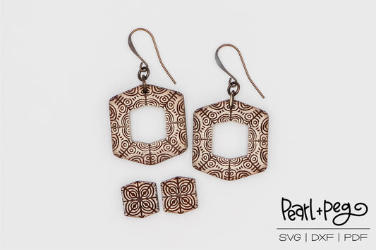 Stud Optional Dainty Hexagon Laser Engraved Earrings Digital Download