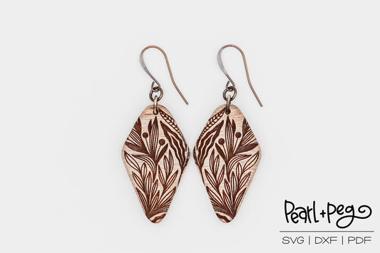 Vine Long Quad Laser Engraved Earrings Digital Download