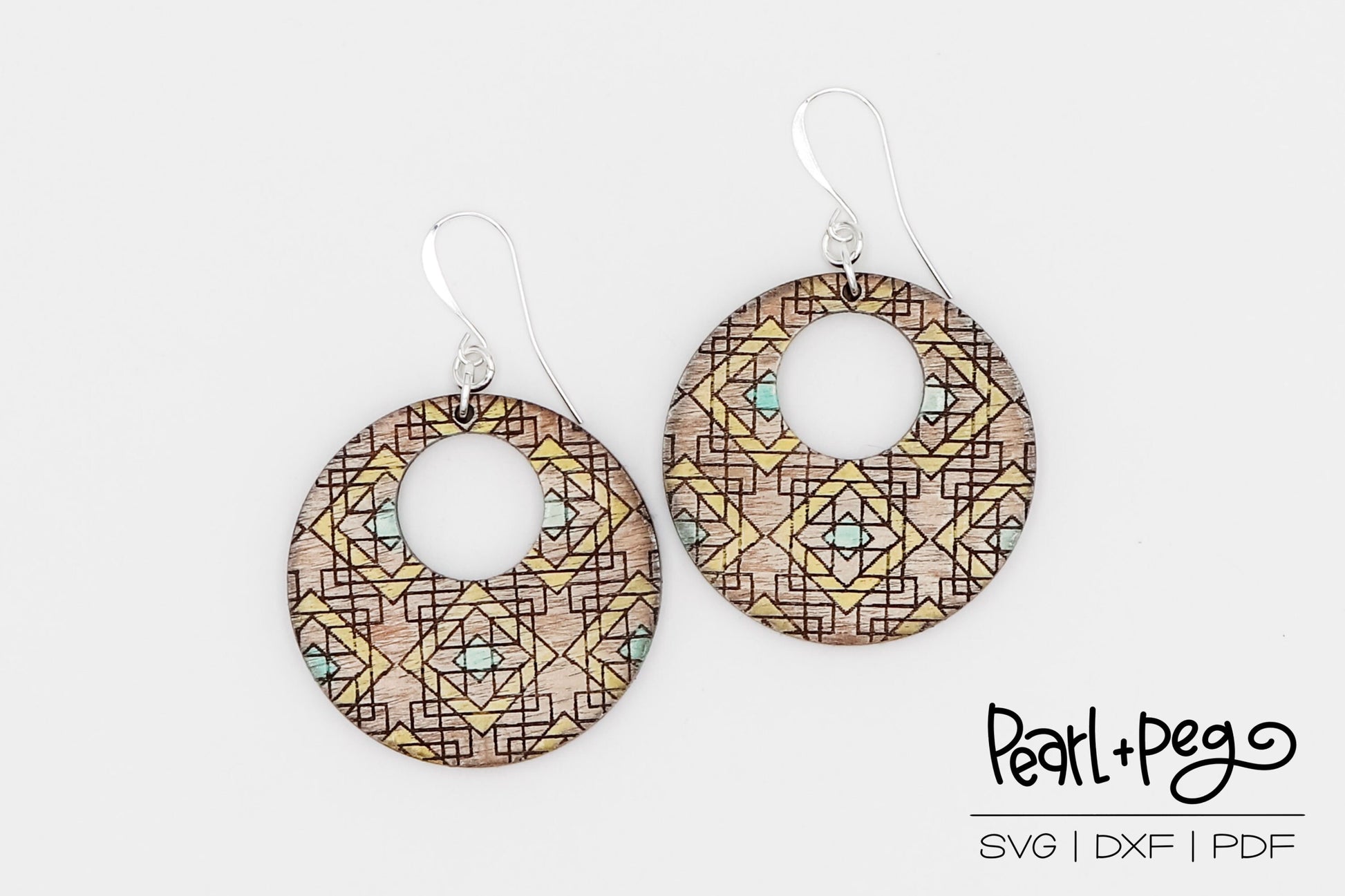 Circle Hooped Squared Pattern Laser Engraved Earrings Digital Download