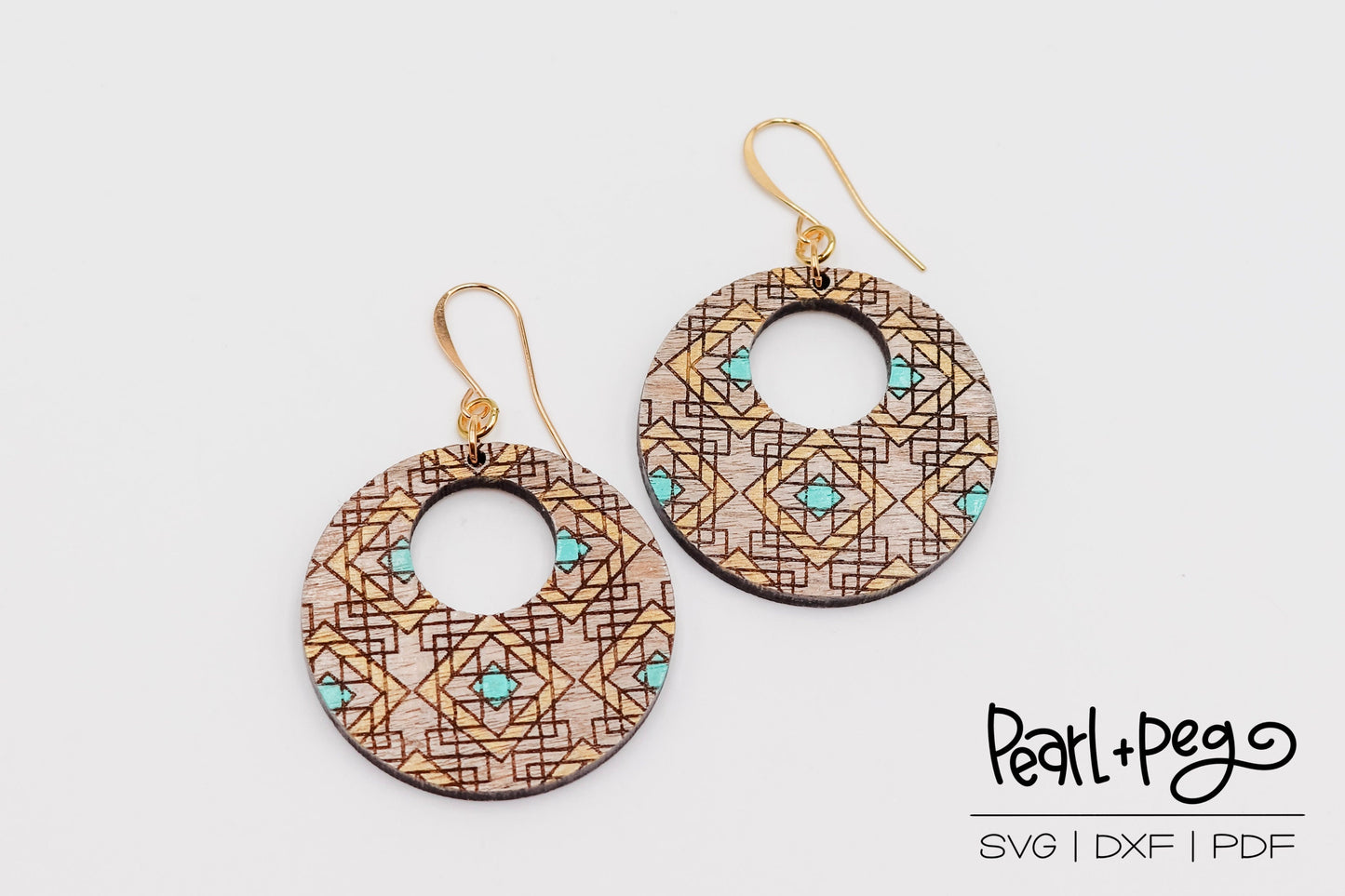 Circle Hooped Squared Pattern Laser Engraved Earrings Digital Download