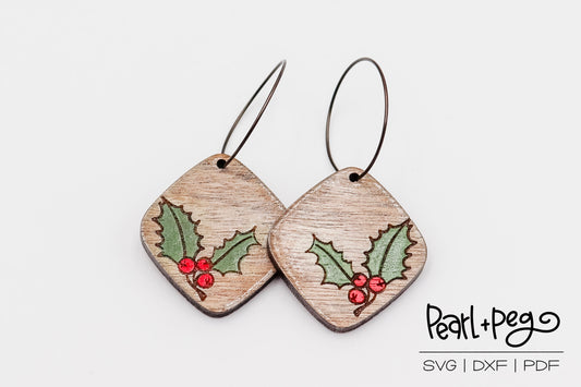 Holly Leaf Berry Quad Laser Engraved Earrings Digital Download