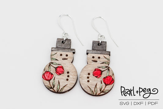 Floral Snowman Laser Engraved Earrings Digital Download